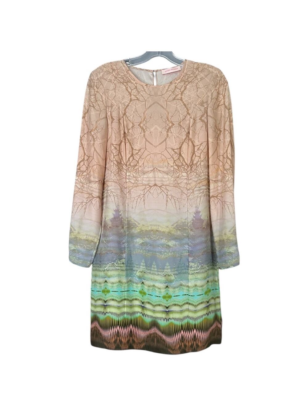 Matthew Williamson 100% Silk Shift Dress Women's 8 Abstract Nature Ombre Fall